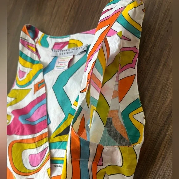 GRETCHEN SCOTT DESIGNS Cotton Sleeveless Wrap Dress Multicolor Geo Abstract | M - Picture 5 of 14